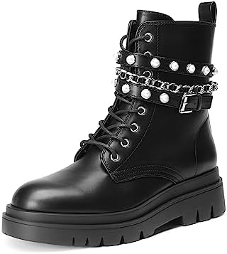 Amazon.com | Women's Black Rivet Studded Buckle Strap Ankle Boots